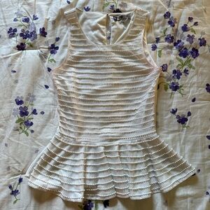 Jennifer Lopez White Beaded Peplum Sleeveless Blouse